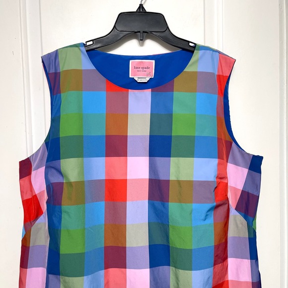 Kate Spade Madras Taffeta Shift Dress Blue Multicolor Size XXL - Picture 8 of 14